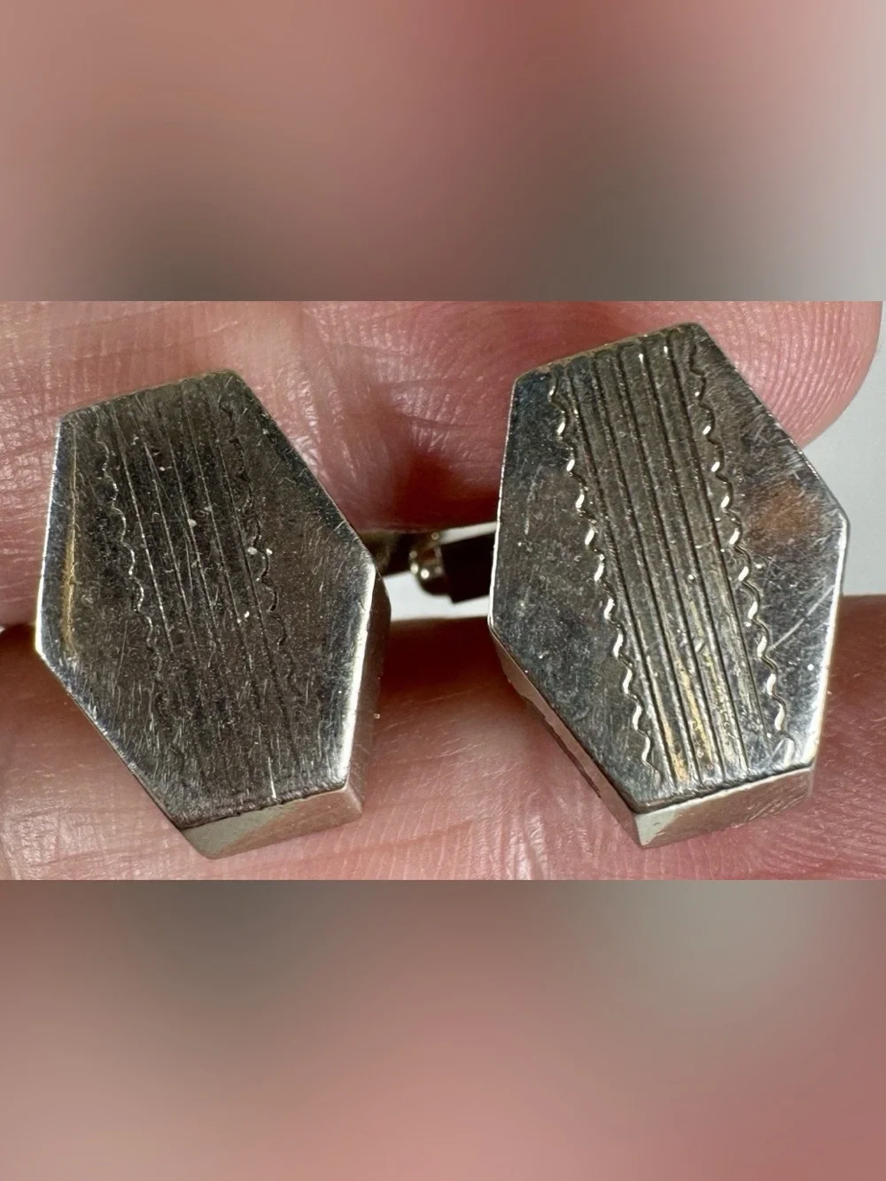 Silver Hexagon Men's Cufflinks - Classic Geometric Design #1712